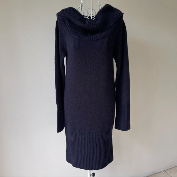 BCBGMAXAZRIA lamb Wool Navy blue turtle neck Sweater Dress long sleeve size M - Picture 1 of 7